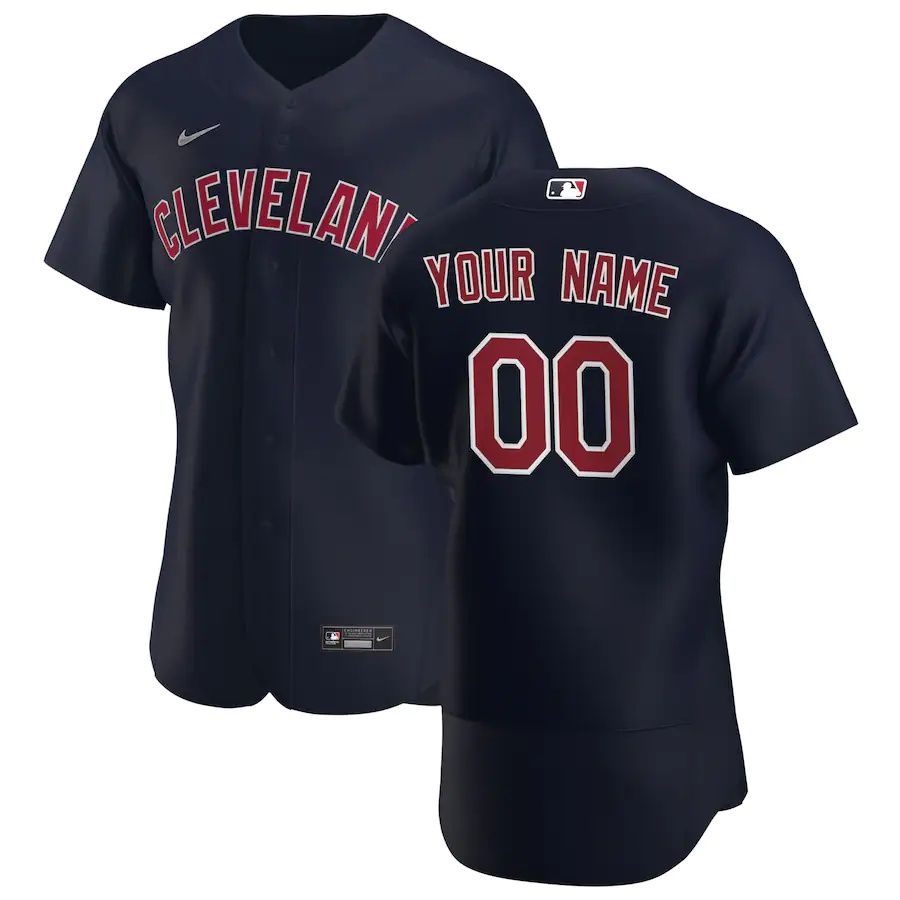 Mens Cleveland Indians Nike Navy Alternate Authentic Custom MLB Jerseys
